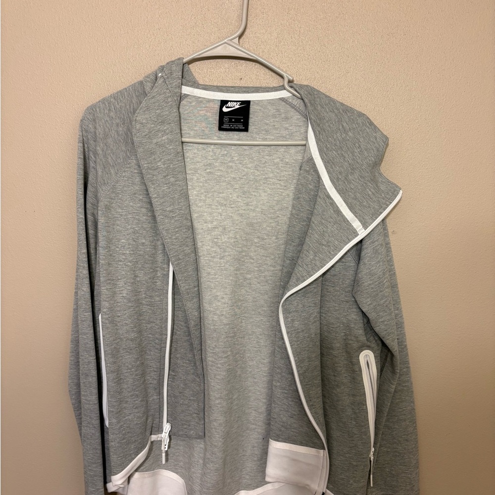 Nike Gray and White Open Front Jacket with Contrast Trim